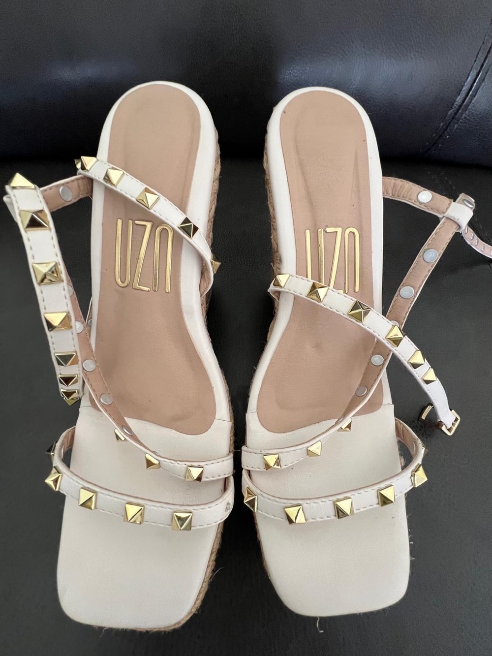 UZU Women's white Studded Strappy Sandals